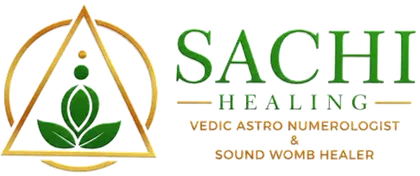 Sachi Healing logo: a meditating figure within a golden circle and triangle